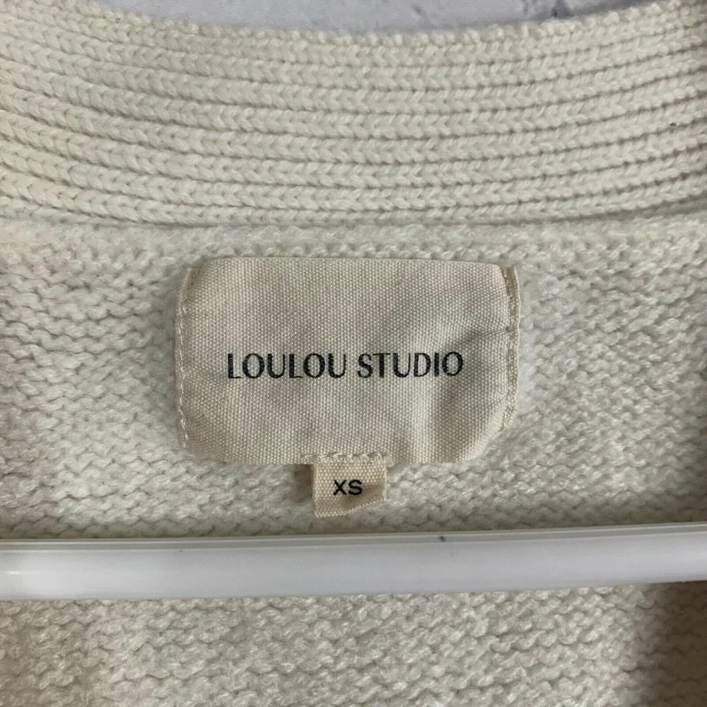 Loulou Studio Zanzibar Wool Cashmere Cardigan Cropped Ivory Sweater Size XS - Picture 6 of 7